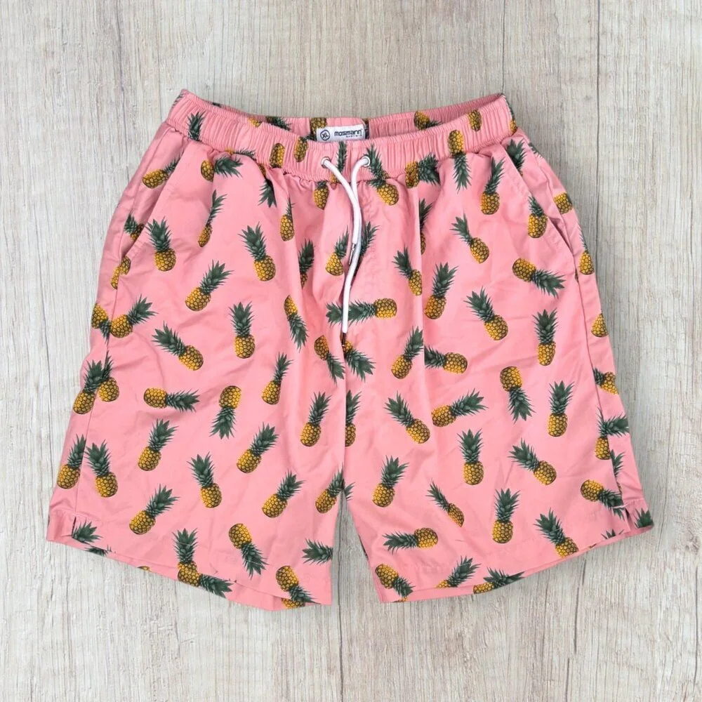 Mossman Australia Swim Trunks Pink Pineapple Print Mens XL Tropical Swimsuit